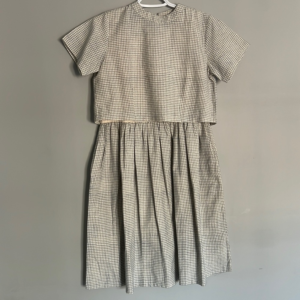 NWT Cotton Rack Dress Small Cream Blue